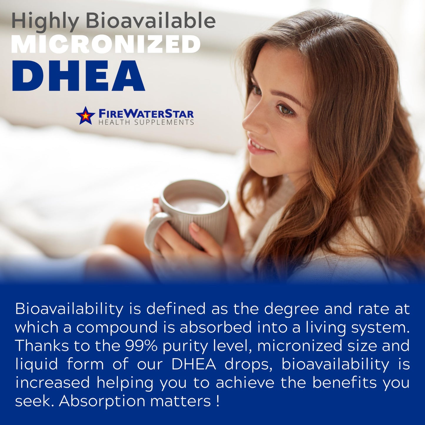 FWS DHEA Liquid Drops - Pure DHEA Supplement, Adjustable Dosing 5-50mg