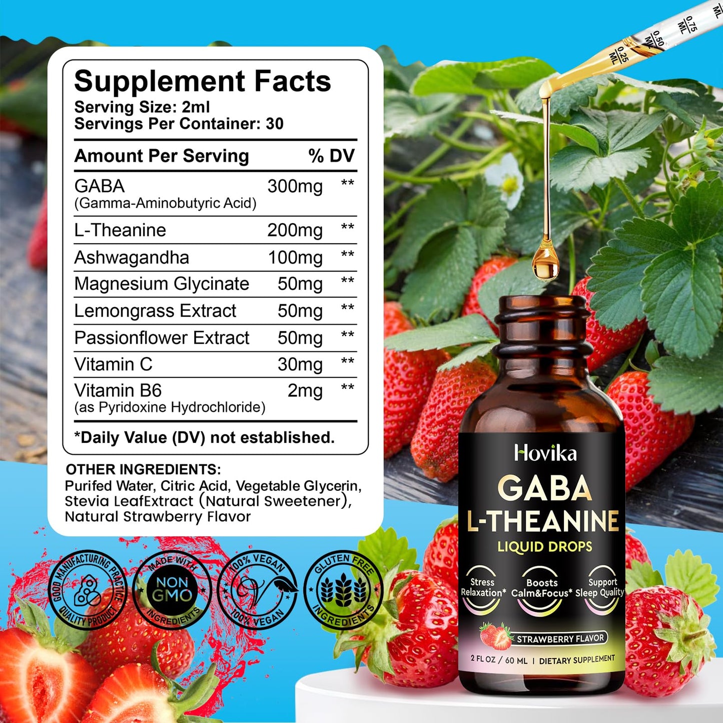 GABA L-Theanine Drops – Strawberry Flavor (2 oz) for Sleep, Relaxation & Focus