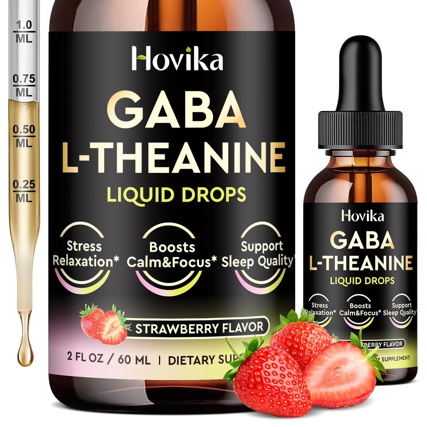 GABA L-Theanine Drops – Strawberry Flavor (2 oz) for Sleep, Relaxation & Focus