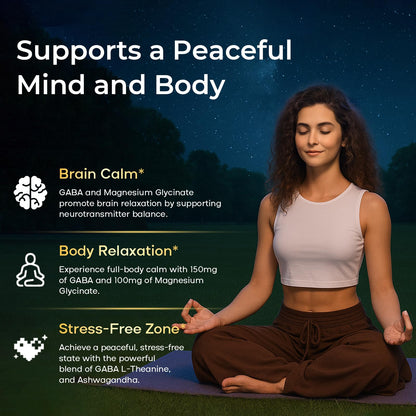 GABA L-Theanine Gummies - Sugar-Free Calm Gummies with Ashwagandha & Magnesium | Sleep & Stress Relief | Blueberry
