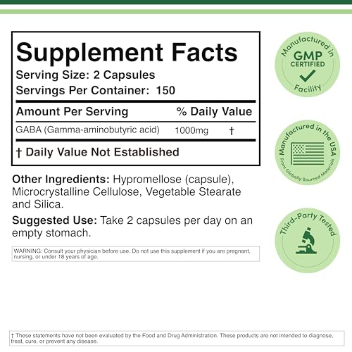 GABA Supplement 300 Capsules 1000mg | Calm, Sleep Support | Double Wood