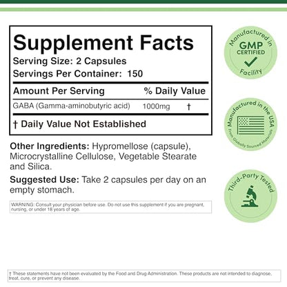 GABA Supplement 300 Capsules 1000mg | Calm, Sleep Support | Double Wood