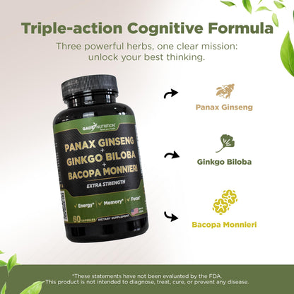 Gade Nutrition Ginkgo Biloba with Ginseng & Bacopa – Brain Memory & Focus Capsules