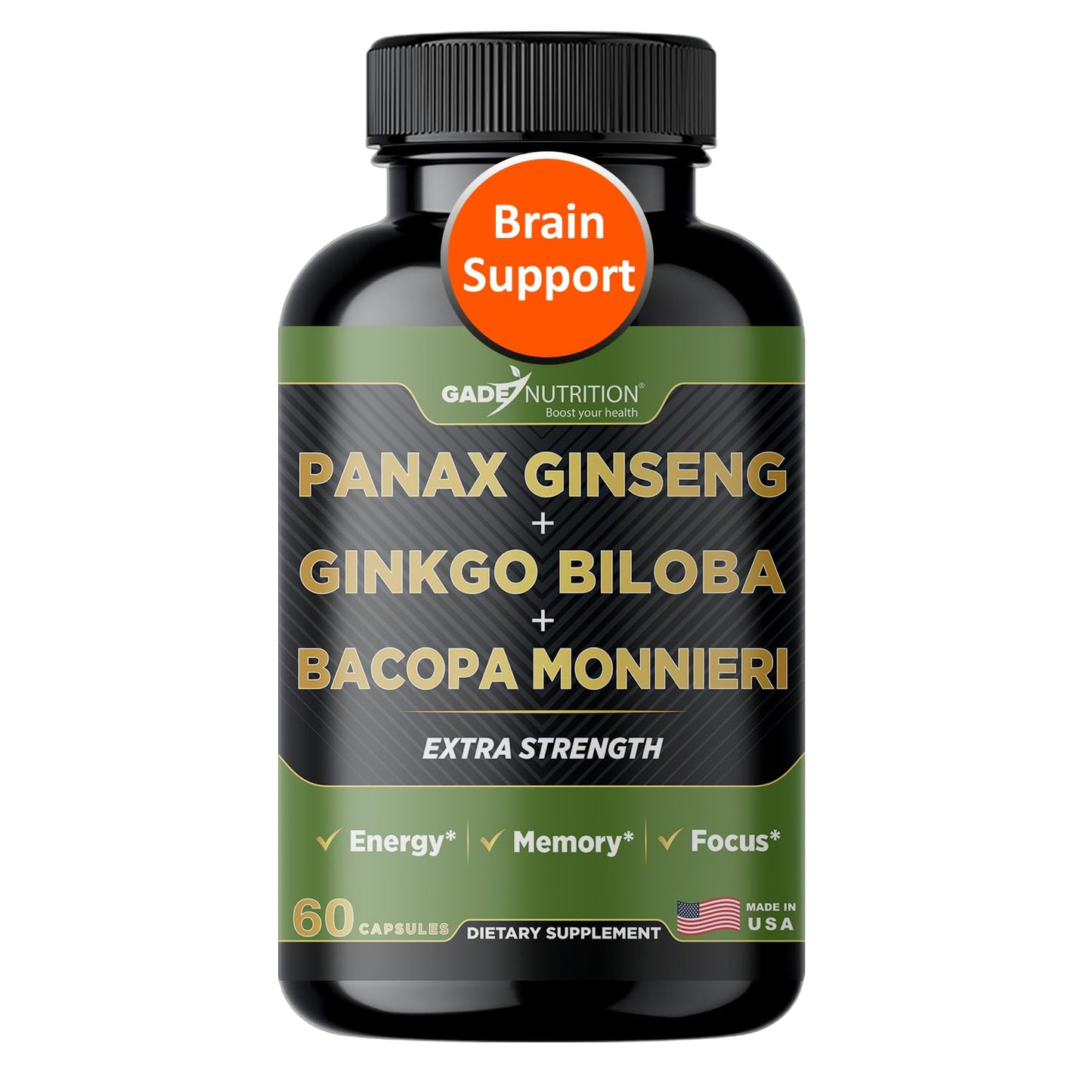 Gade Nutrition Ginkgo Biloba with Ginseng & Bacopa – Brain Memory & Focus Capsules