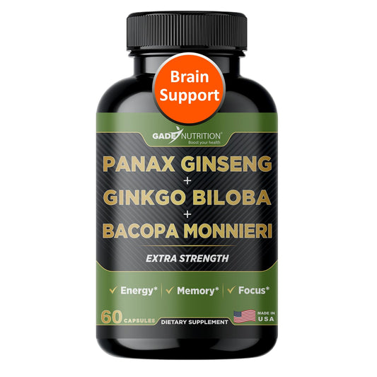 Gade Nutrition Ginkgo Biloba with Ginseng & Bacopa – Brain Memory & Focus Capsules