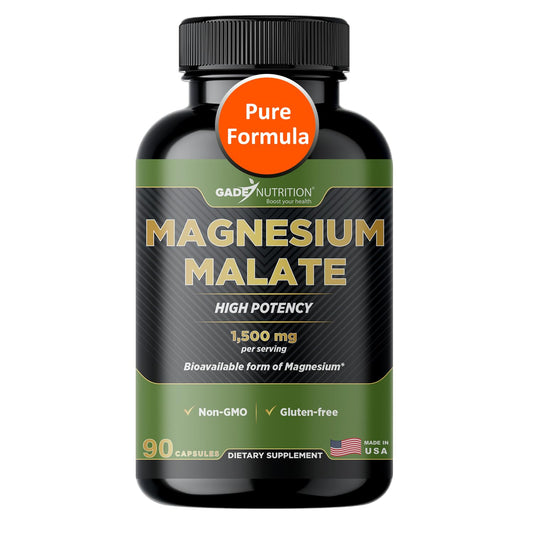 Gade Nutrition Magnesium Supplement as Magnesium Malate | Vegetable Capsules 1,500 mg Made with Calm Magnesium Powder | Magnesium Complex Made in USA