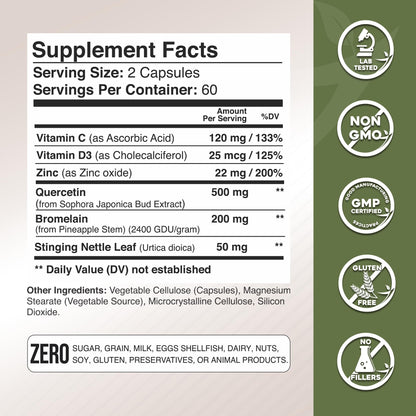 GADE NUTRITION Quercetin 500mg with Vitamin C, Zinc & Stinging Nettle – 360 Veggie Caps, 6 Month Supply