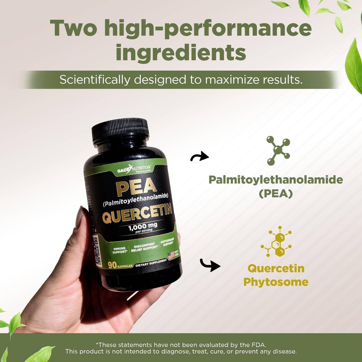 Gade Nutrition Palmitoylethanolamide PEA + Quercetin Phytosome | 800 mg PEA, 200 mg Quercetin | Made in USA