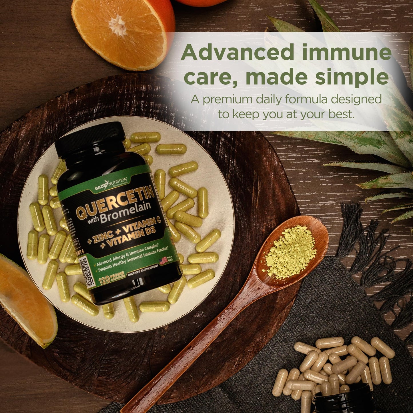 Quercetin with Bromelain, Vitamin C & D3 + Zinc – Immune Support Capsules | Made in USA