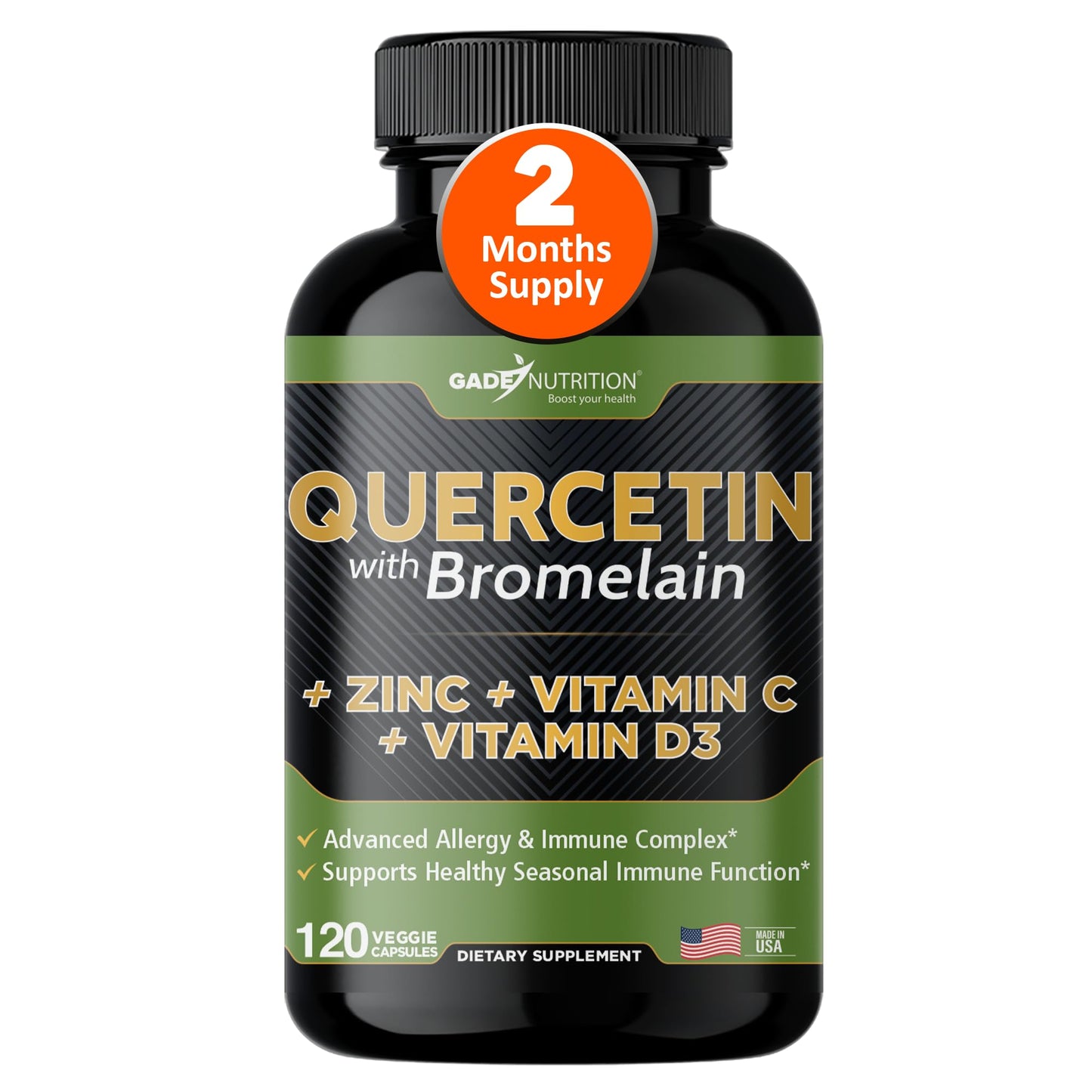 Quercetin with Bromelain, Vitamin C & D3 + Zinc – Immune Support Capsules | Made in USA