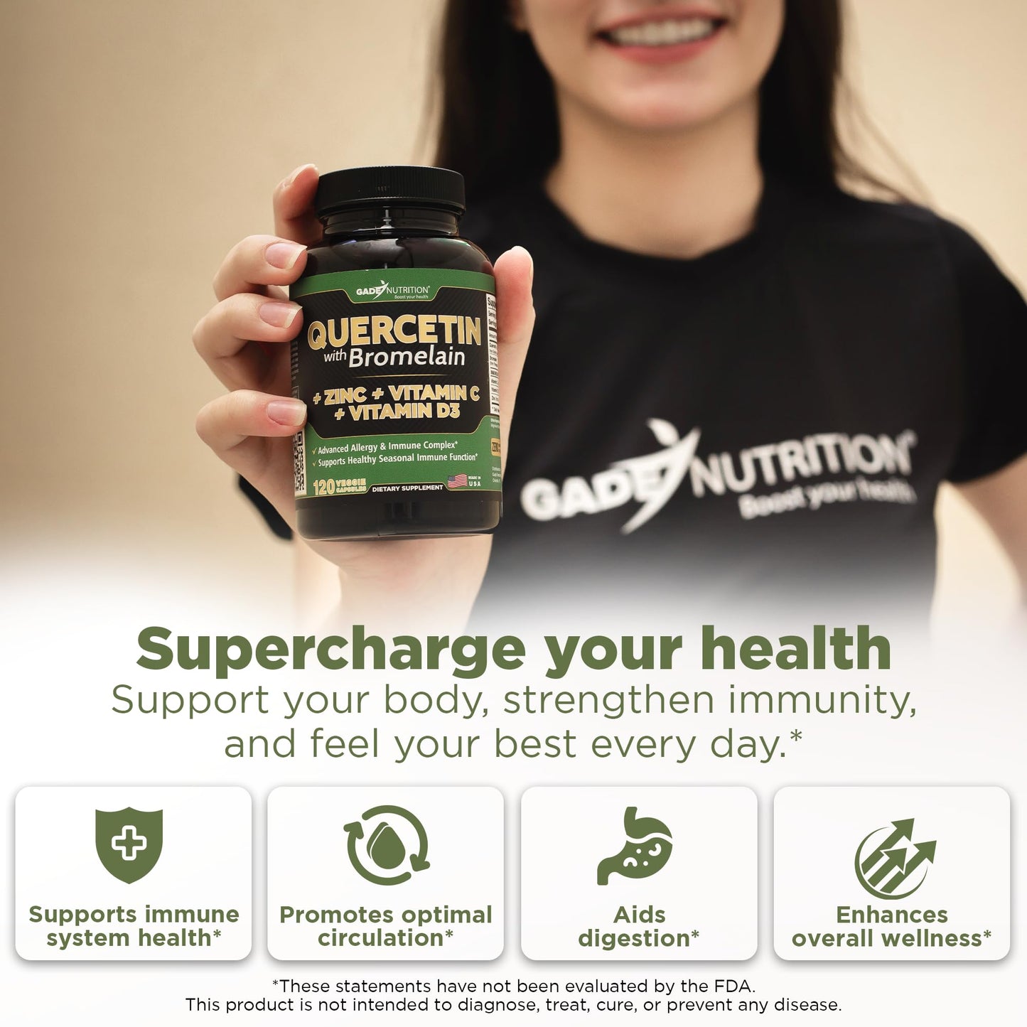 Quercetin with Bromelain, Vitamin C & D3 + Zinc – Immune Support Capsules | Made in USA