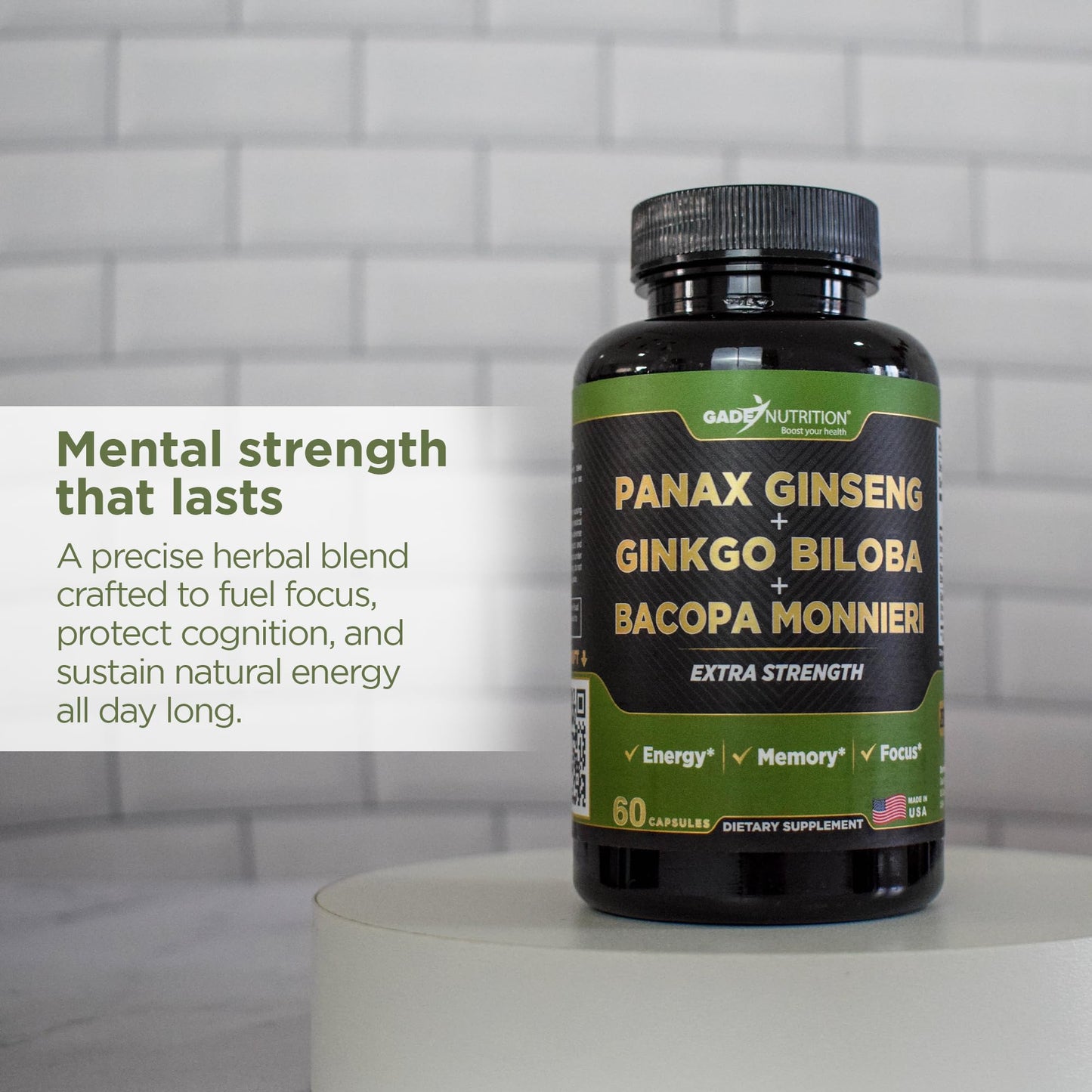 Gade Nutrition Ginkgo Biloba with Ginseng & Bacopa – Brain Memory & Focus Capsules