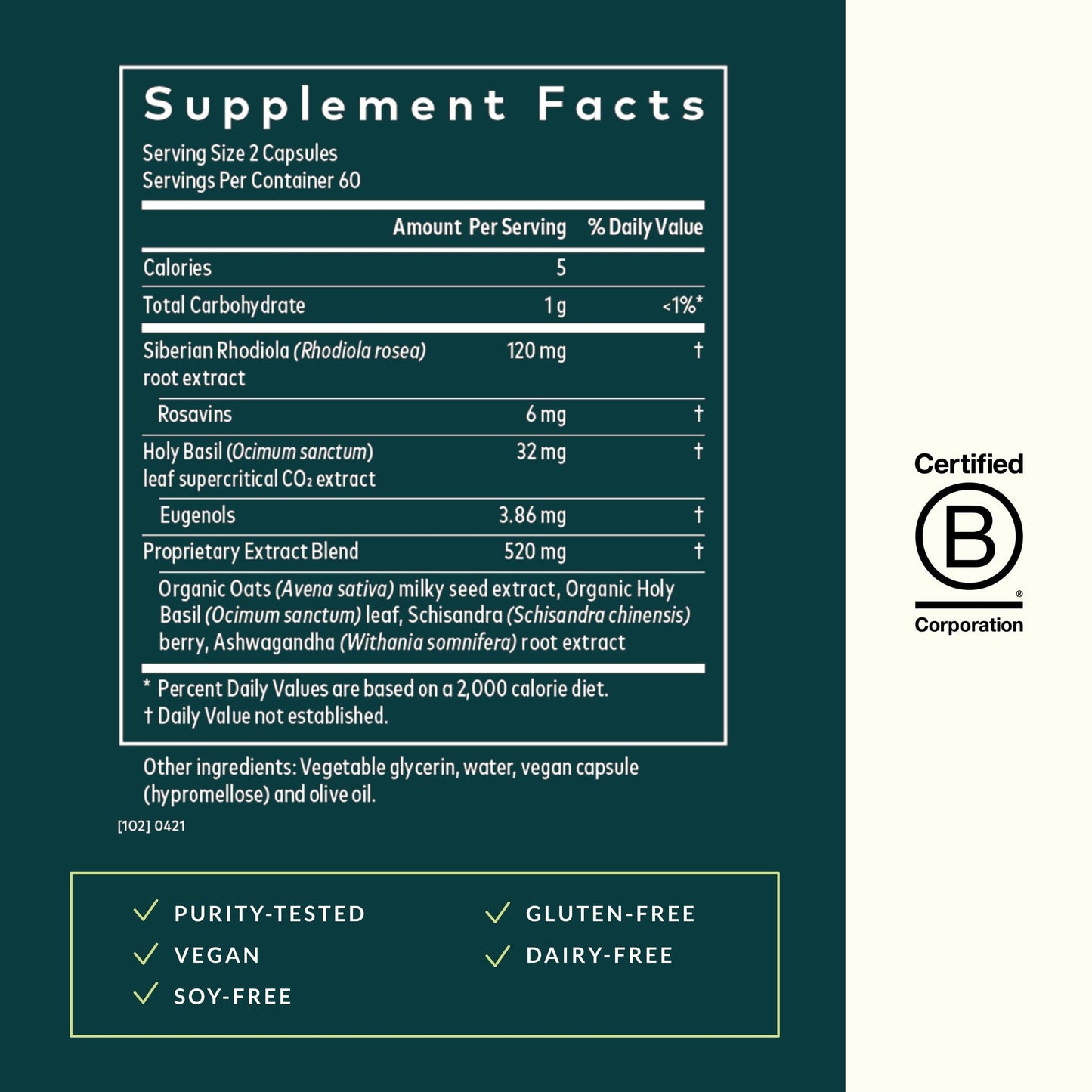 Gaia Herbs Adrenal Health Daily Support - Ashwagandha, Holy Basil & Schisandra | 120 Vegan Liquid Phyto-Caps (60 Servings)