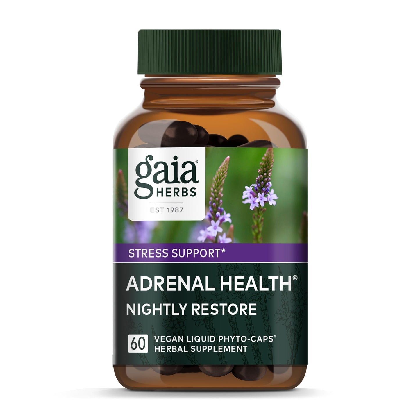 Gaia Herbs Adrenal Health Nightly Restore | 60 Vegan Liquid Phyto-Capsules