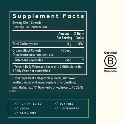 Gaia Herbs Black Cohosh – Menopause Support & Hormone Balance | 60 Vegan Capsules