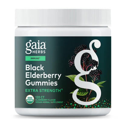 Gaia Herbs Black Elderberry Gummies - Extra Strength Immune Support (120 Gummies)