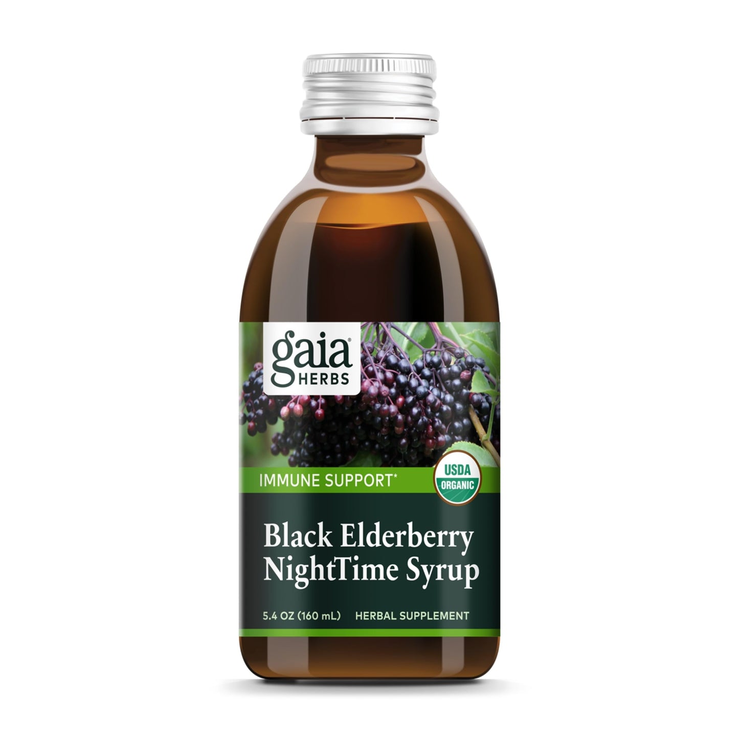 Gaia Herbs Black Elderberry NightTime Syrup – Immune Support & Restful Sleep | 5.4 Fl Oz (32-Day Supply)