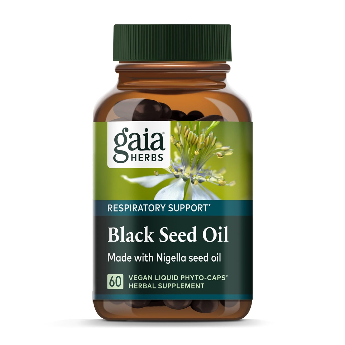 Gaia Herbs Black Seed Oil – Cold-Pressed Nigella sativa Capsules for Lung & Respiratory Support | 60 Vegan Phyto-Capsules
