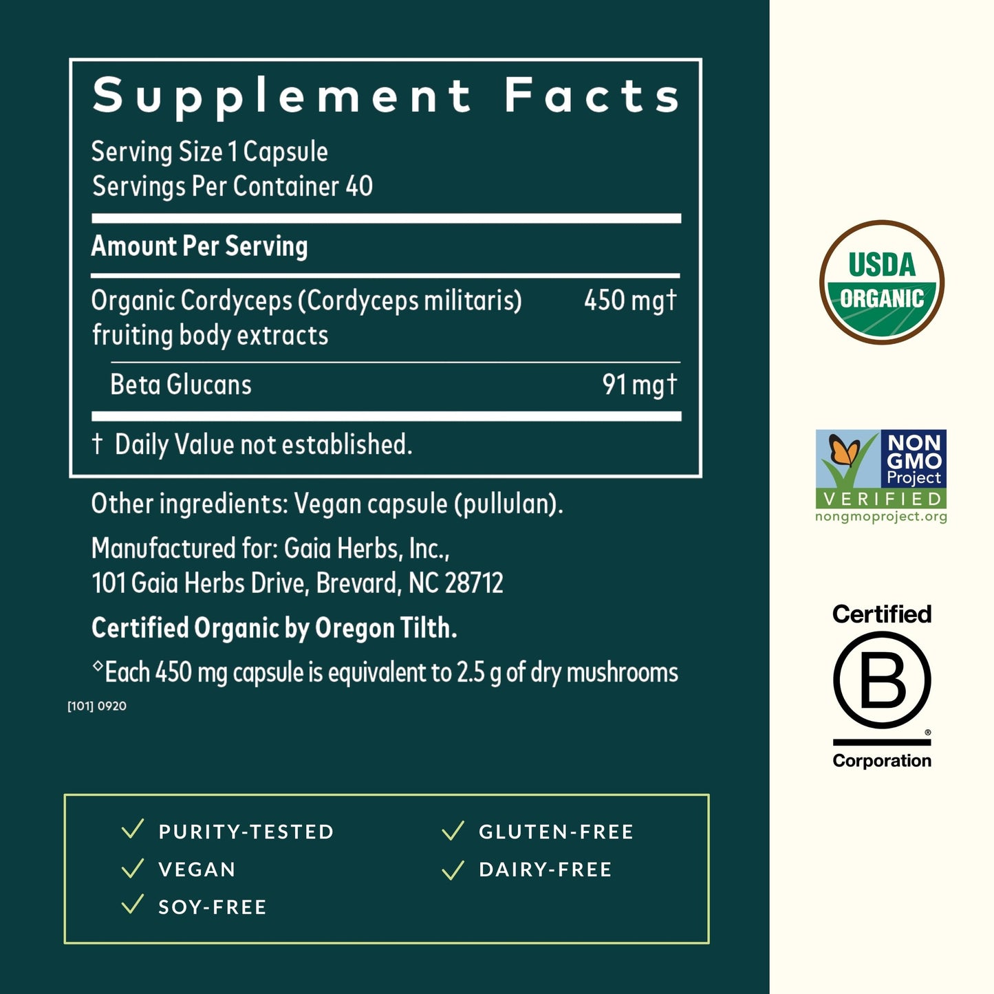 Gaia Herbs Cordyceps Mushroom – Energy & Endurance Support (40-Day, Vegan)