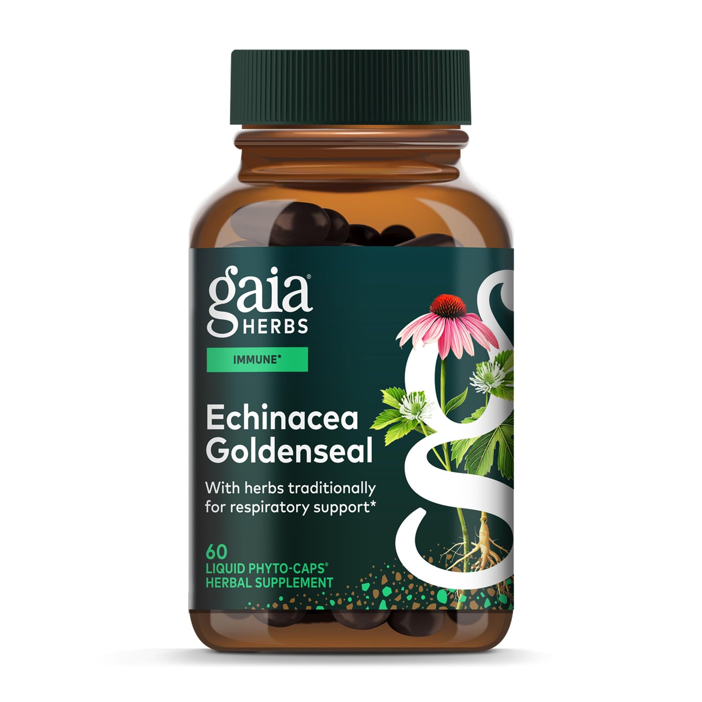 Gaia Herbs Echinacea Goldenseal - Immune Support & Respiratory Health - 60 vegan liquid phyto-capsules