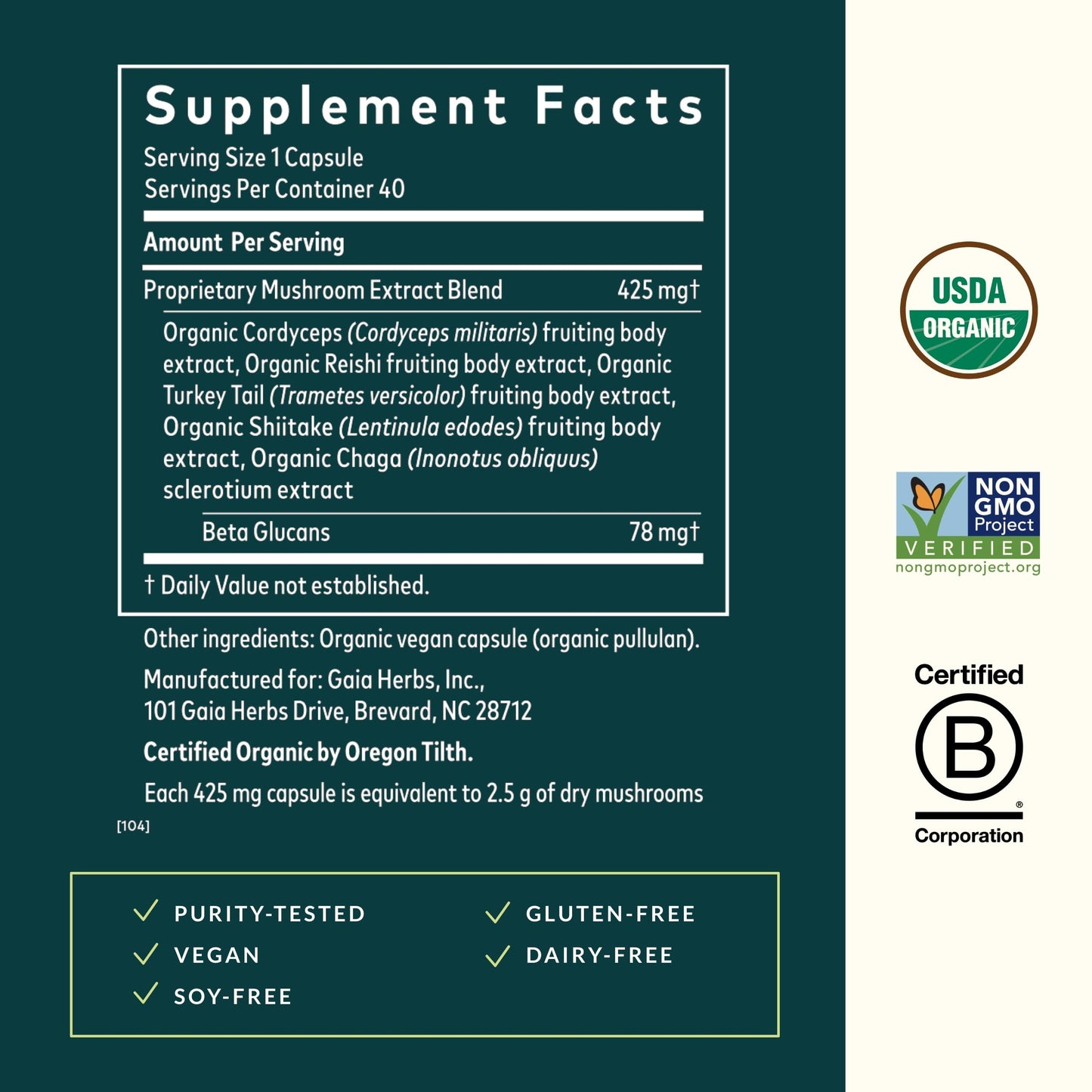 Gaia Herbs Immune Mushroom Blend – Immune Support (40 Vegan Capsules)