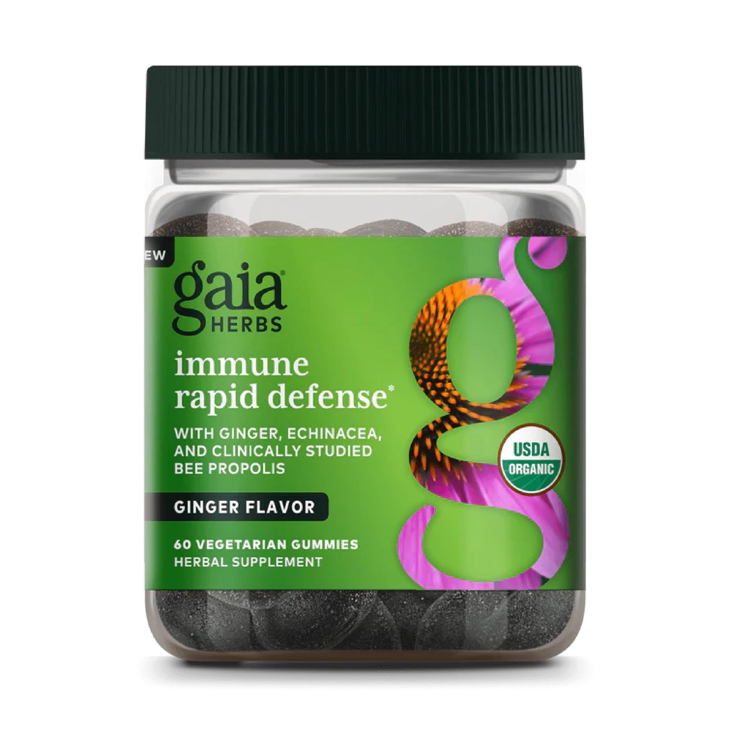 Gaia Herbs Organic Immune Rapid Defense Gummies - Propolis, Ginger & Echinacea - 60 Vegan