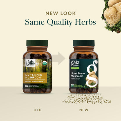 Gaia Herbs Lion's Mane Mushroom – Brain & Nerve Support, 120 Vegan Capsules
