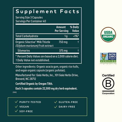 Gaia Herbs Milk Thistle - Liver Support Supplement | 120 Vegan Capsules