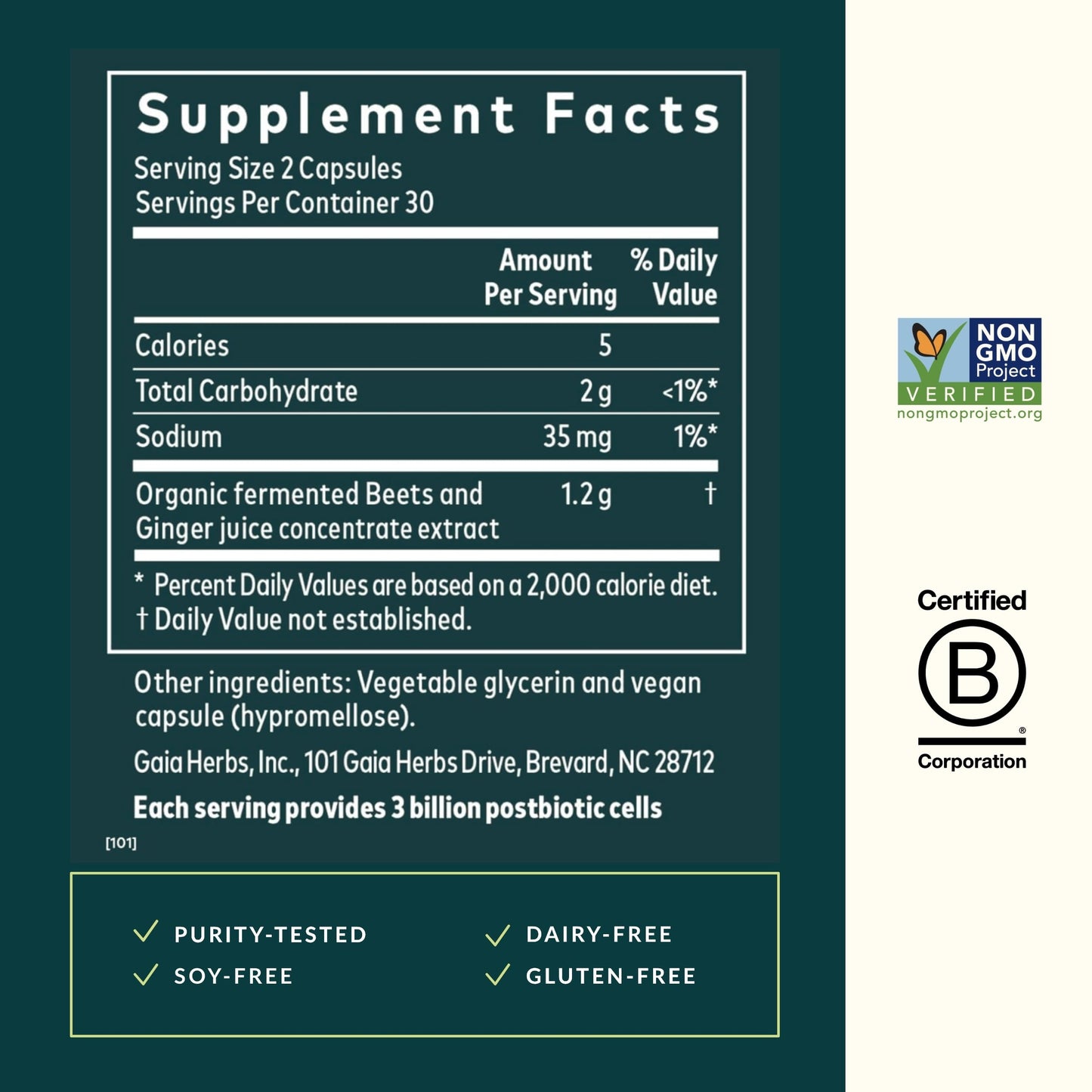 Gaia Herbs Ginger-Beet Postbiotic – Gut & Heart Health Support