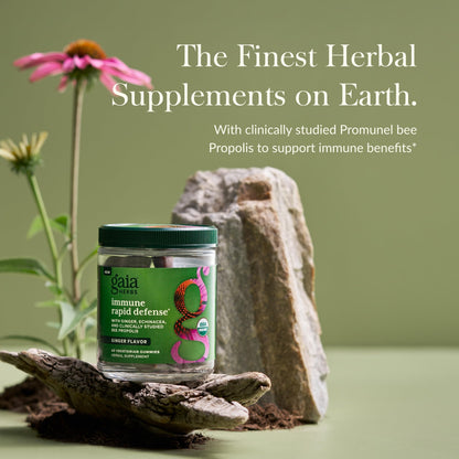 Gaia Herbs Organic Immune Rapid Defense Gummies - Propolis, Ginger & Echinacea - 60 Vegan