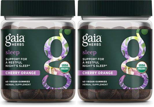 Gaia Herbs Organic Sleep Gummies – Sleep Support with Ashwagandha, Reishi, and Passionflower | 40 Count (Pack of 2)