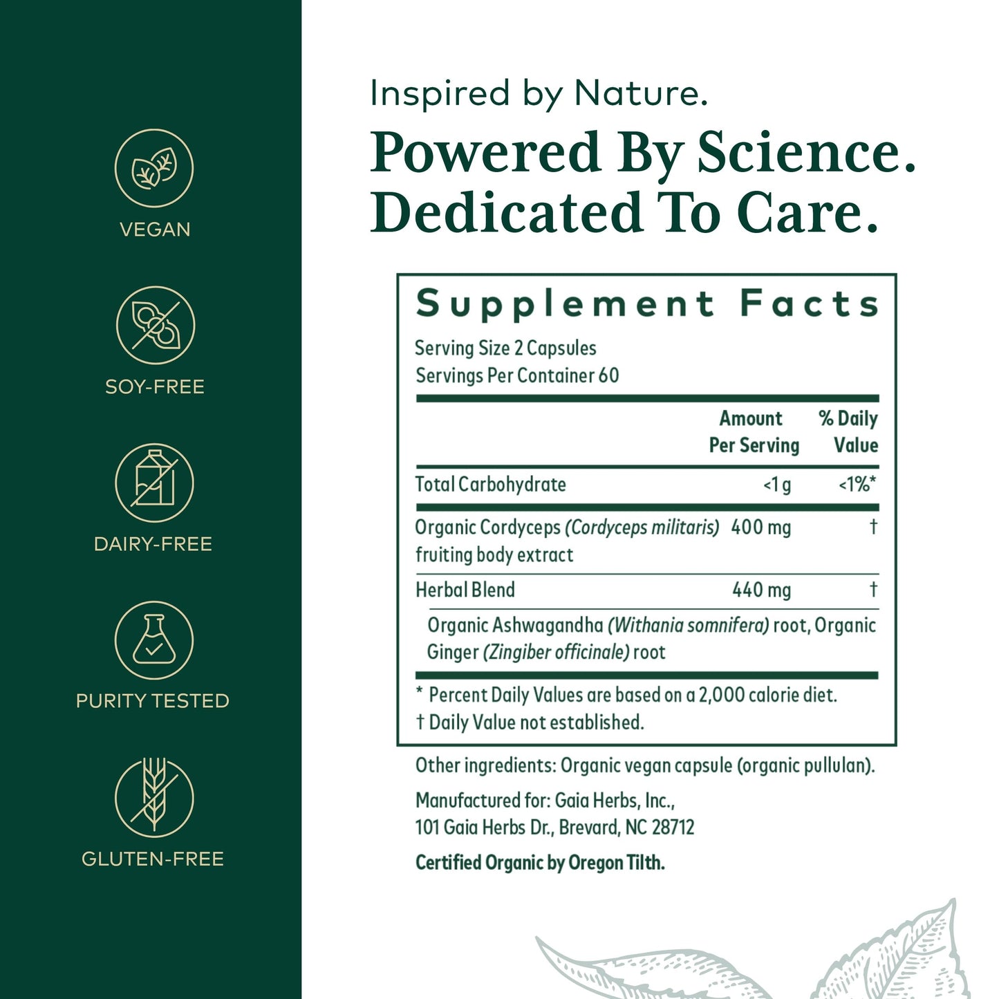 GAIA HERBS PRO Adaptogen Performance - Endurance & Energy Support with Cordyceps & Ashwagandha (120 Capsules, 60 Servings)