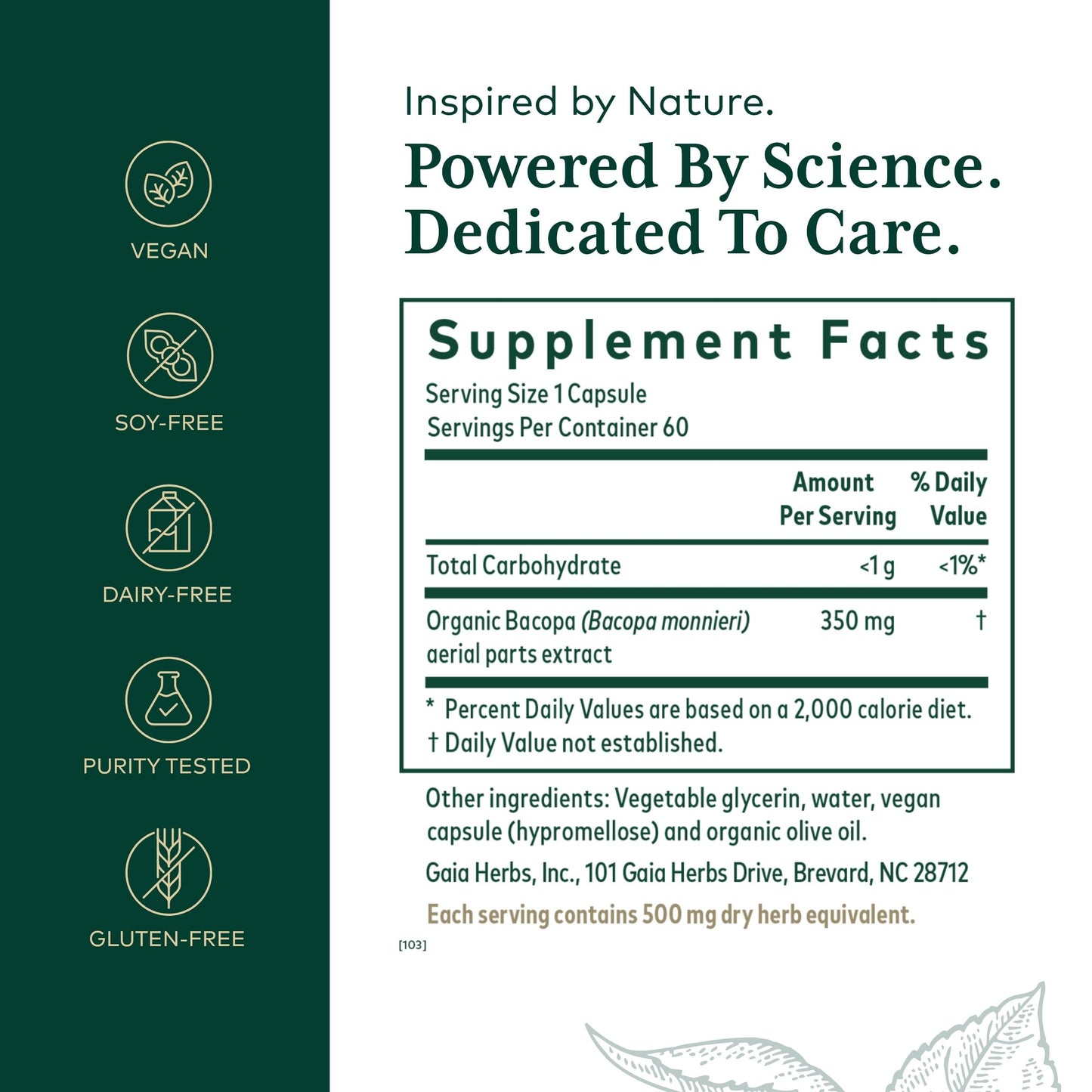 GAIA HERBS PRO Bacopa – Brain Health & Nootropic Support – 60 Liquid Phyto-Caps (30 Servings)