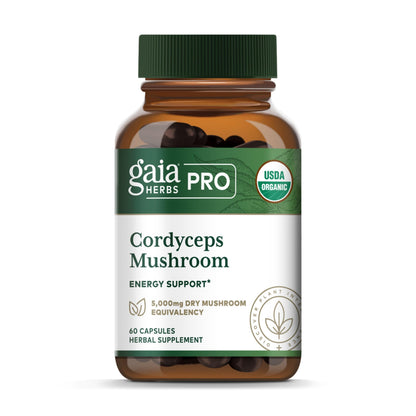 GAIA HERBS PRO Cordyceps Mushroom - 60 Caps | 5,000 mg per 2 Caps | Adaptogenic Energy