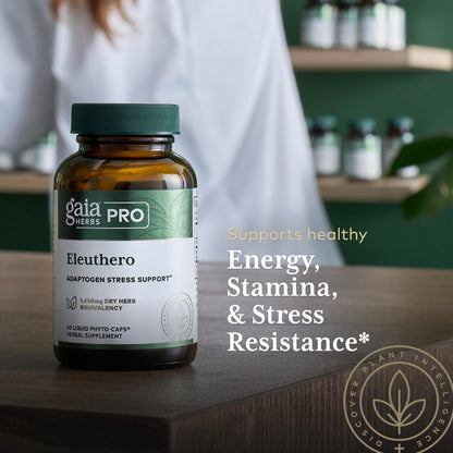 Gaia Herbs PRO Eleuthero - Adaptogen Supplement for Stress & Energy | 60 Vegan Liquid Phyto-Capsules (60 Servings)