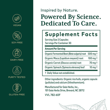 GAIA Herbs PRO Fermented Beet & Maca – Energy & Circulation Support (60 Capsules)