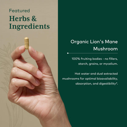 Gaia Herbs PRO Lions Mane Mushroom - Brain Health, 2,500mg/Serving, 60 Capsules, Organic