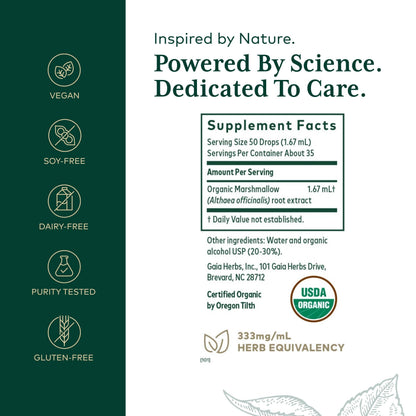 GAIA HERBS PRO Organic Marshmallow Root - Digestive Health Support Supplement* - GI Health Supplement* with Organic Marshmallow Root Extract - 2 fl oz (35 Servings)