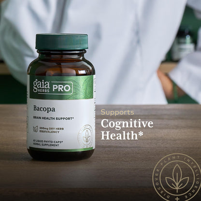 GAIA HERBS PRO Bacopa – Brain Health & Nootropic Support – 60 Liquid Phyto-Caps (30 Servings)