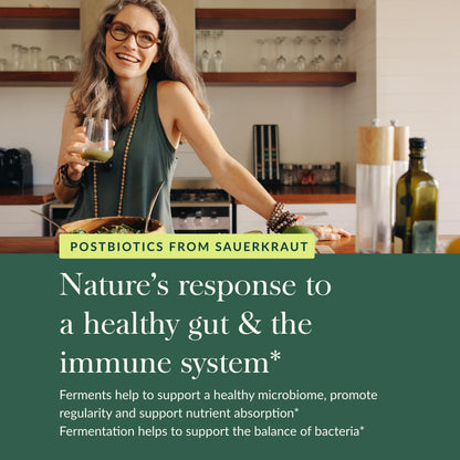 Gaia Herbs Sauerkraut Postbiotic - Natural Gut Health & Immune Support - 60 Vegan Capsules