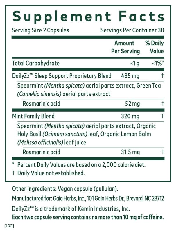 Gaia Herbs Somni-Mint Rosmarinic Complex – Sleep Support with Spearmint, Lemon Balm & Green Tea | 60 Capsules