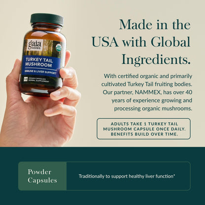 Gaia Herbs Turkey Tail Mushroom – Immune Support & Liver Health, 120 Vegan Capsules