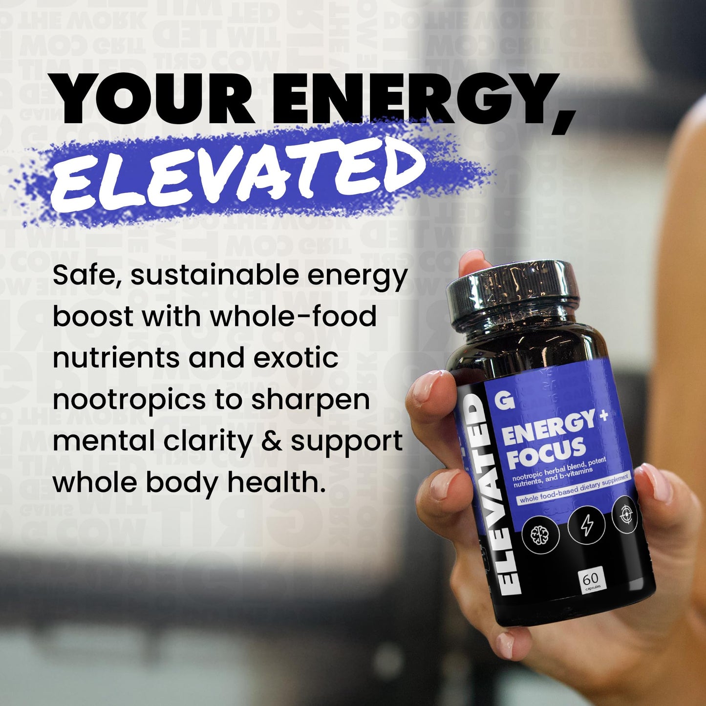 Gains in Bulk Elevated Nootropic – Herbal Energy, Ginkgo Biloba, B Vitamins, DMAE | Vegan, 60 Caps