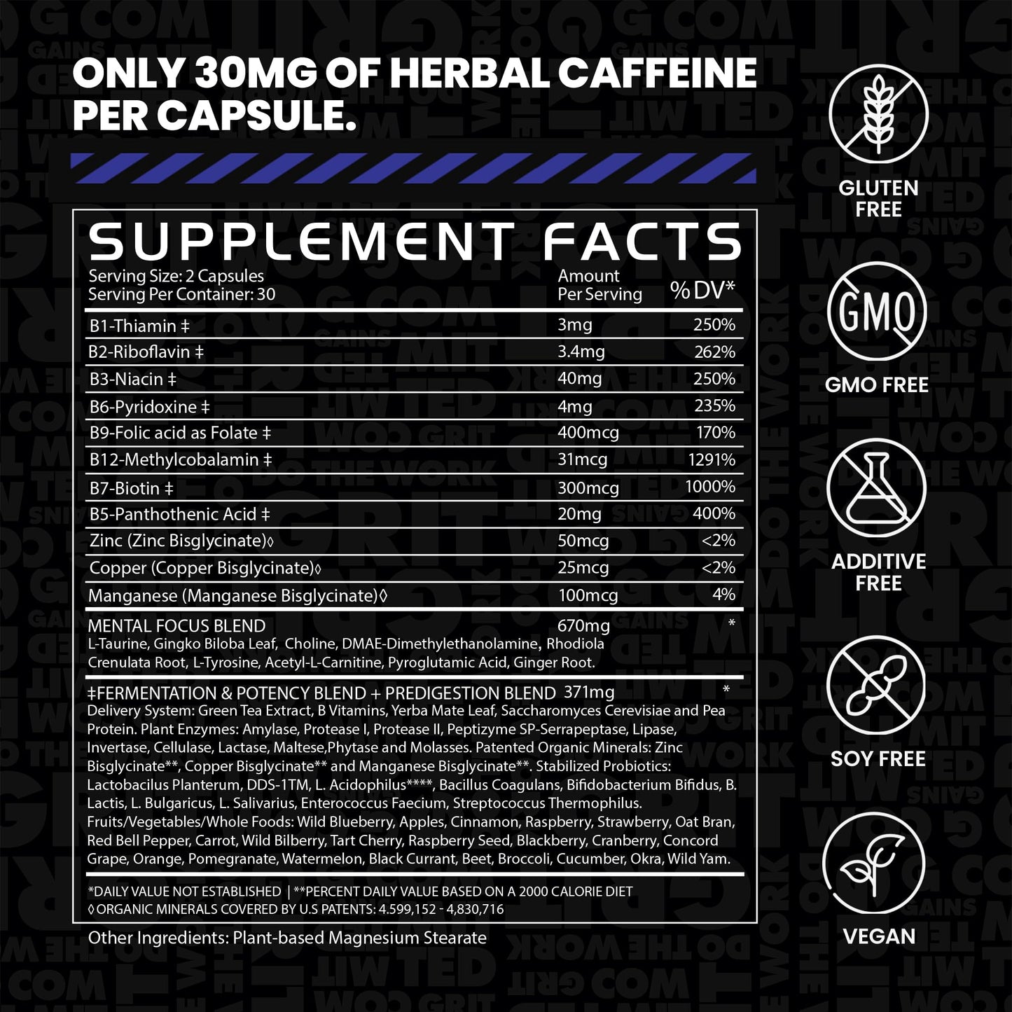 Gains in Bulk Elevated Nootropic – Herbal Energy, Ginkgo Biloba, B Vitamins, DMAE | Vegan, 60 Caps