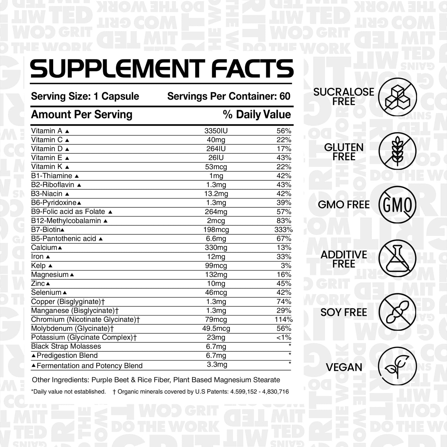 Gains in Bulk Square 1 Multivitamin with Organic Minerals – For Women & Men, 60 Capsules | Muscle Health, Performance & Immune Support