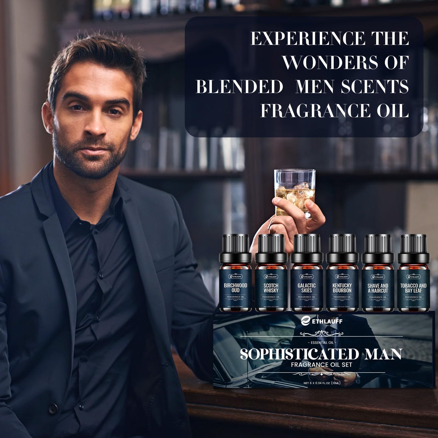 Men Essential Oils Set - Top 6 Gentlemen's Fragrance Oils for Diffuser, Candle & Soap Making