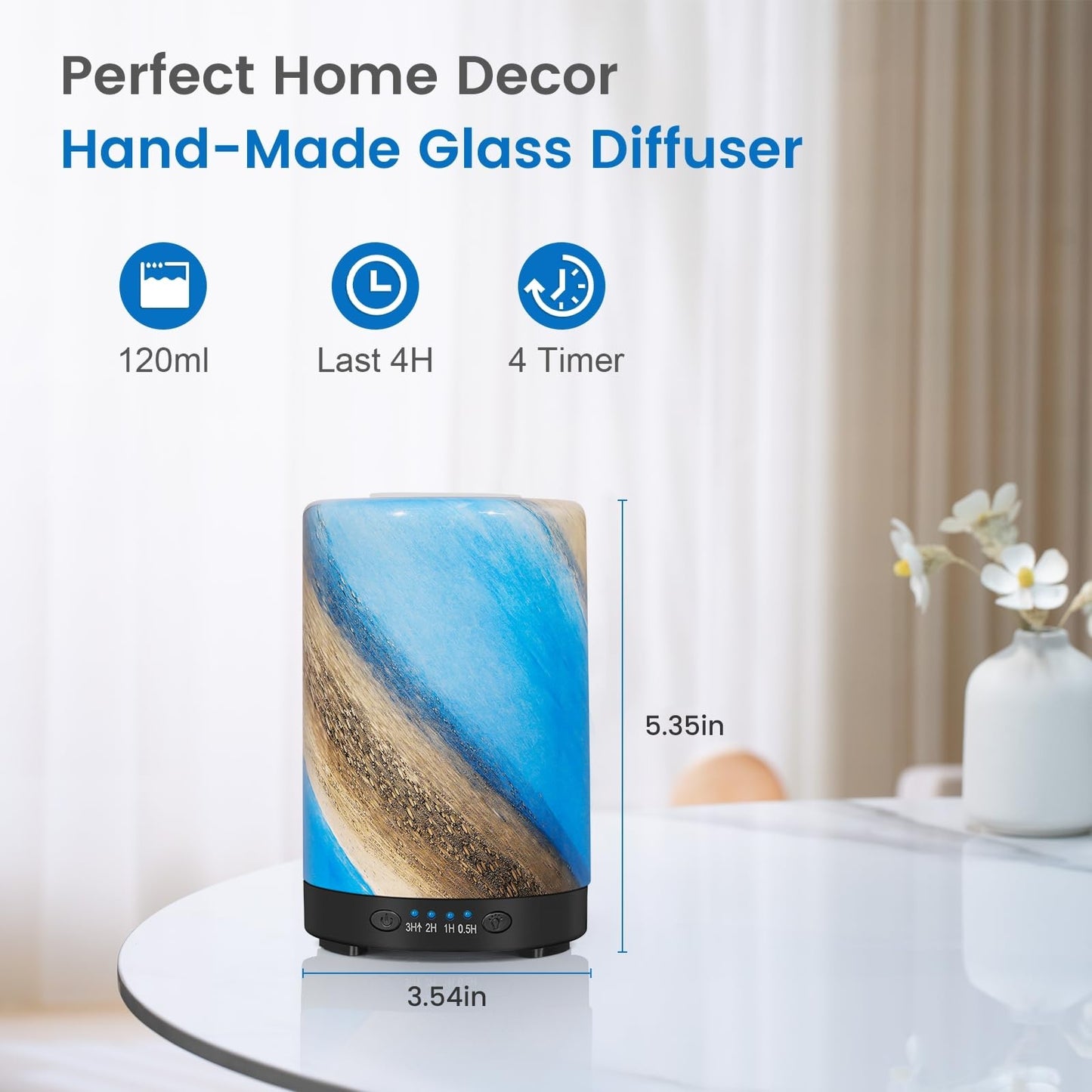 Essential Oil Diffuser 120 ml Galaxy Mist – Glass Ultrasonic Diffuser, 7 LED Colors, Auto Shut-Off, 4 Timers