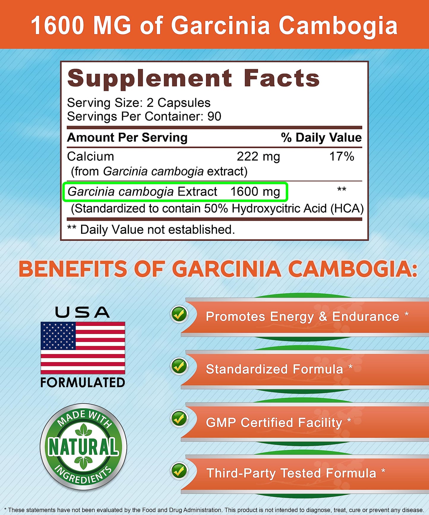 Garcinia Cambogia 1600 mg (180 Capsules) – Pure Natural Extract