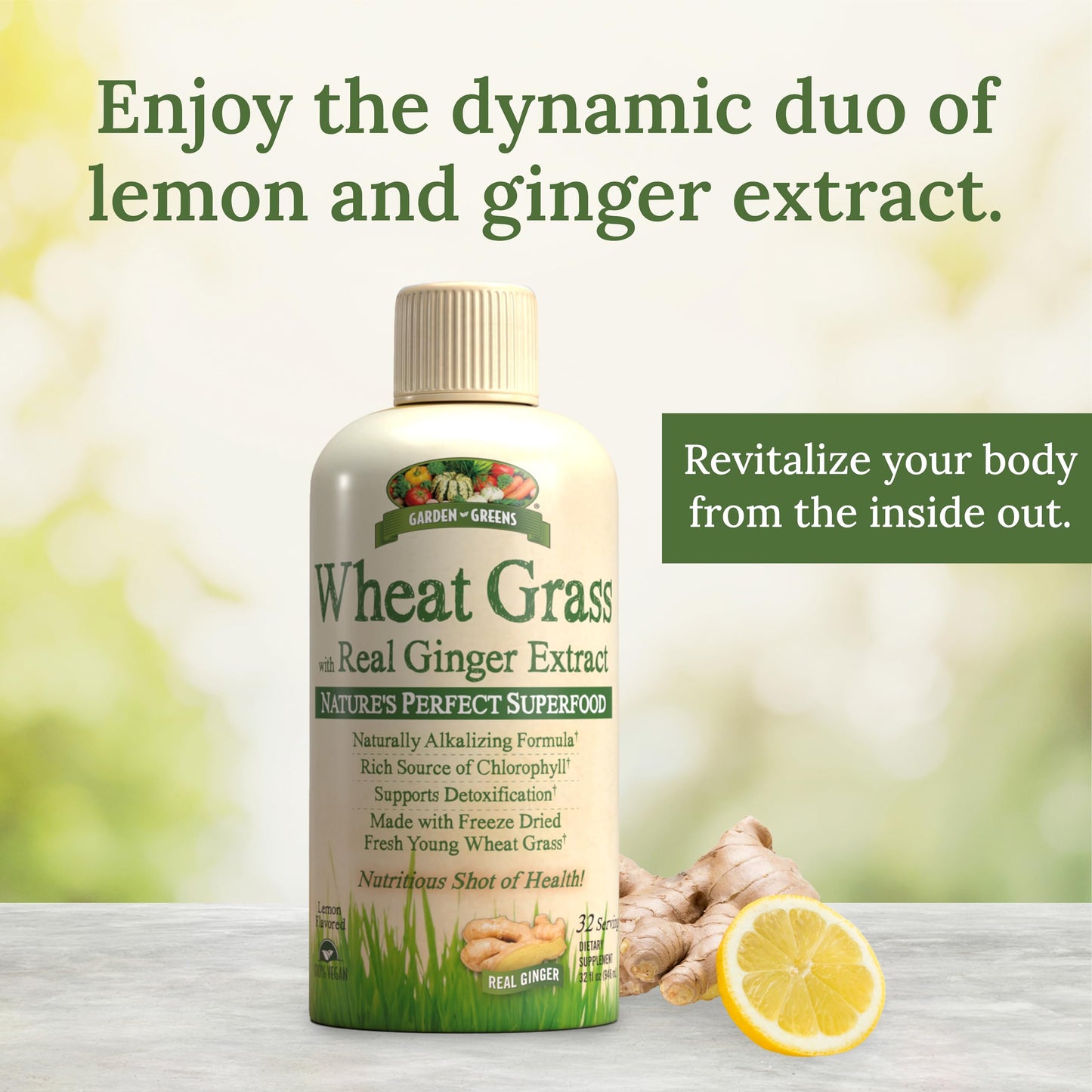 Garden Greens Wheat Grass Liquid with Ginger Extract – 32 Servings