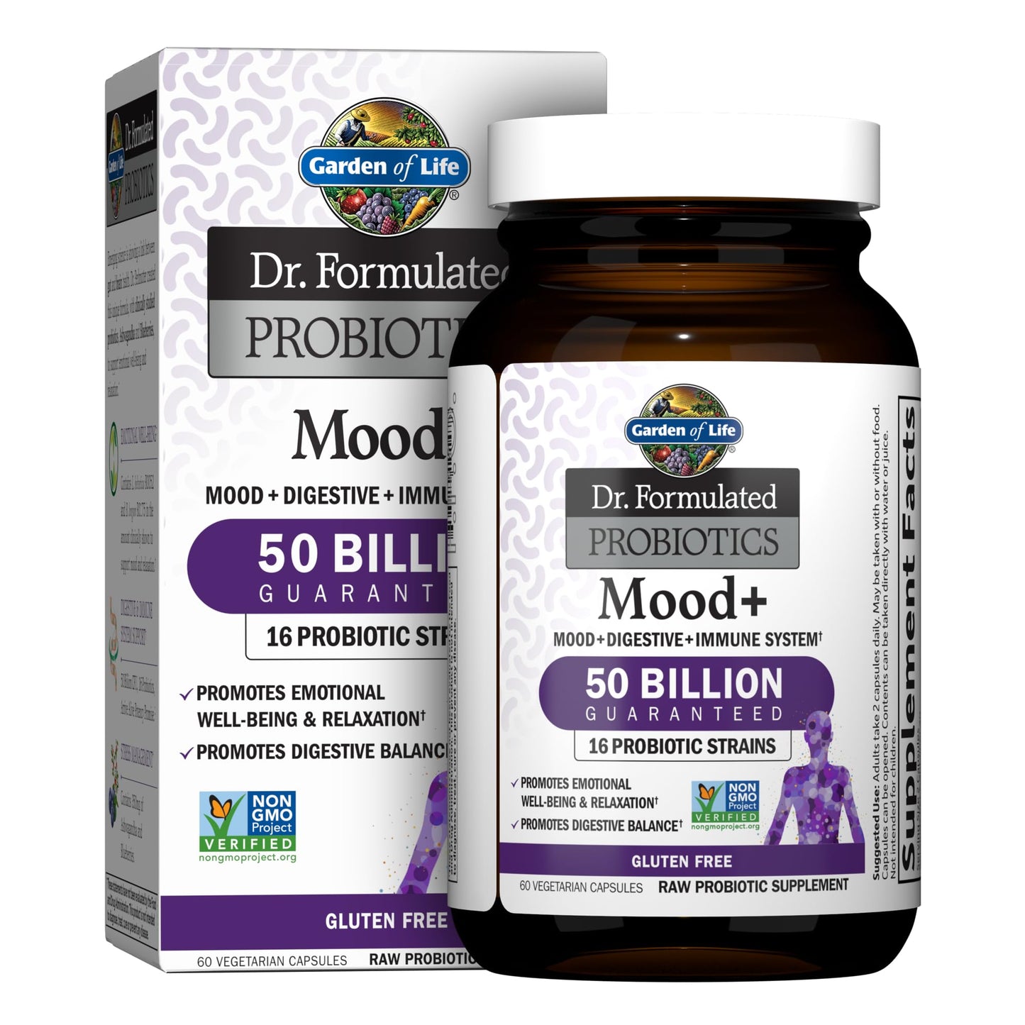 Garden of Life Mood+ Probiotic with Ashwagandha – 60 Veggie Caps, Gluten Free & Non-GMO